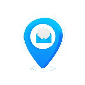 Flat pin messenger. 3d gps pin vector render illustration. Global social network Illustrazione stock