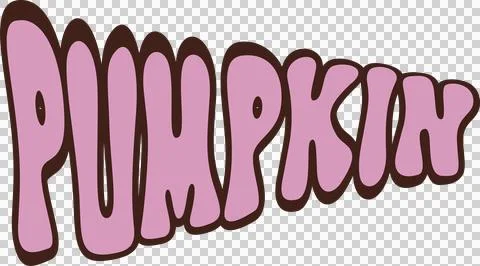 Flat pink bubble letters spelling PUMPKIN are floating on transparent backdrop Stock Illustration