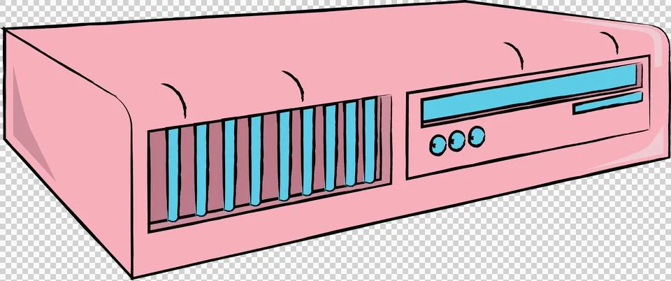 Flat pink server unit is showing grille, display and buttons on transparent Stock Illustration