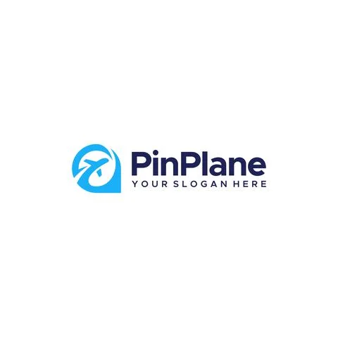 Flat PinPlane location place maps logo design Stock Illustration