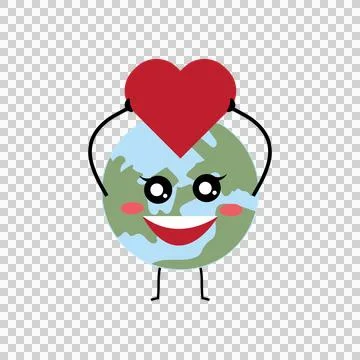 Flat planet Earth with face and red heart Stock Illustration