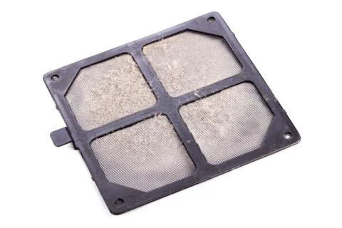 Flat plastic pc dust filter filled with dust isolated with selec Stock Photos