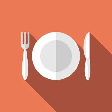 Flat plate, fork, knife Stock Illustration