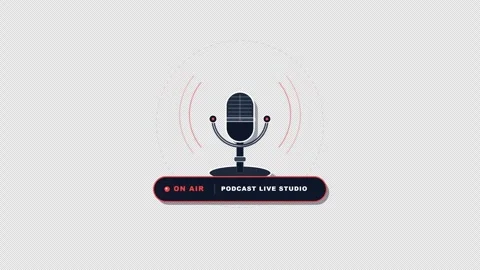 Flat Podcast Studio Microphone with On Air Live Badge and Animated Sound Waves 库存影片 347360424