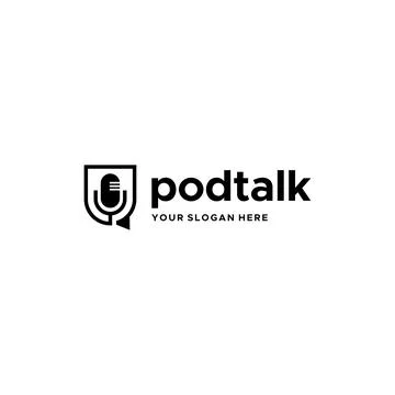 Flat podtalk silhouette microphone Logo design Stock Illustration