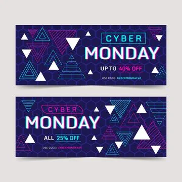 Flat polygonal cyber monday horizontal banners set Stock Illustration