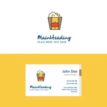 Flat Pop corn Logo and Visiting Card Template. Busienss Concept Logo Design Stock Illustration