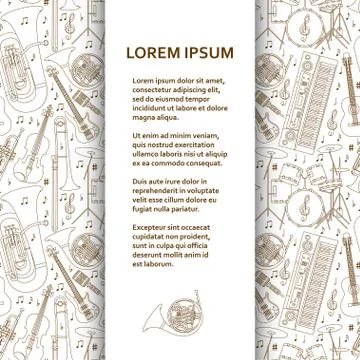 Flat poster or banner template with musical instruments Stock Illustration