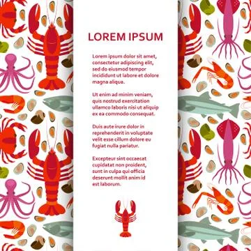 Flat poster or banner template with seafood Stock Illustration