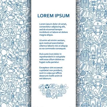 Flat poster or banner template with sport and recreation line icons Stock Illustration