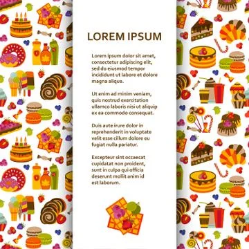 Flat poster or banner template with sweets Stock Illustration