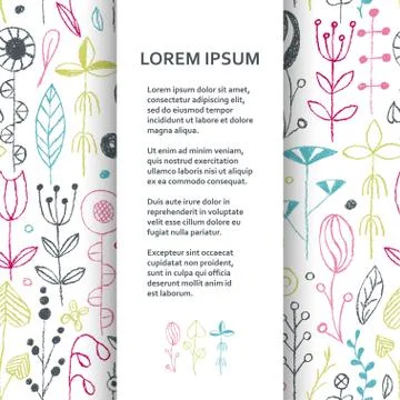 Flat poster or banner template with wax crayon drawing Stock Illustration