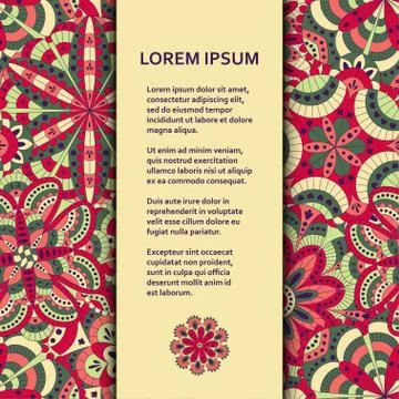Flat poster or banner template with beautiful ornamental flowers Stock Illustration