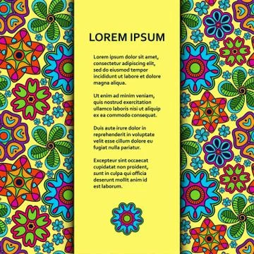 Flat poster or banner template with beautiful ornamental flowers Stock Illustration