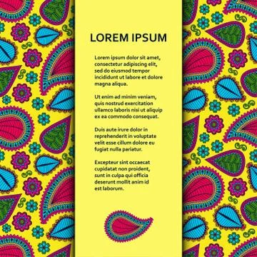 Flat poster or banner template with beautiful ornamental paisley Stock Illustration