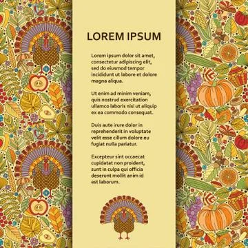 Flat poster or banner template with autumn pattern and turkey Stock Illustration