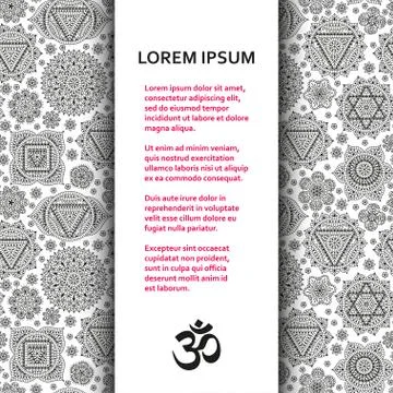 Flat poster or banner template with ornamental chakras Stock Illustration