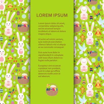 Flat poster or banner template with Easter Bunny, eggs and flowers Stock Illustration
