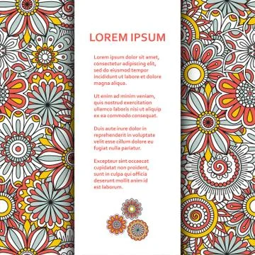 Flat poster or banner template with beautiful ornamental flowers Illustrazione stock