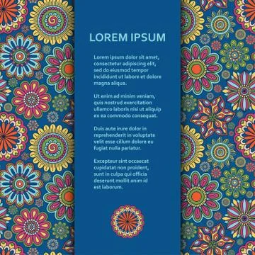 Flat poster or banner template with beautiful ornamental flowers Stock Illustration