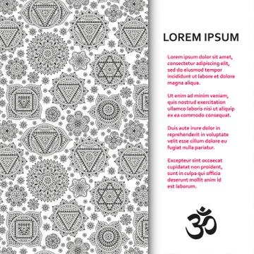 Flat poster or banner template with ornamental chakras Stock Illustration