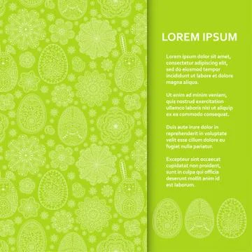 Flat poster or banner template with beautiful ornamental Easter eggs and flowers Illustrazione stock