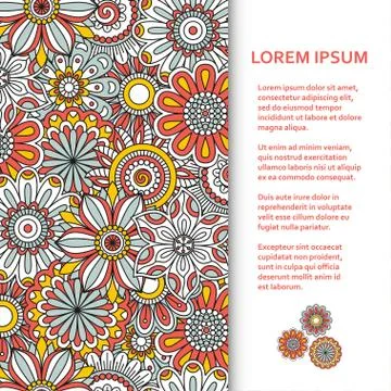 Flat poster or banner template with beautiful ornamental flowers Stock Illustration
