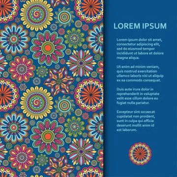 Flat poster or banner template with beautiful ornamental flowers Illustrazione stock