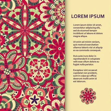 Flat poster or banner template with beautiful ornamental flowers Stock Illustration