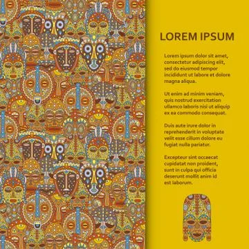 Flat poster or banner template with ethnic masks Stock Illustration