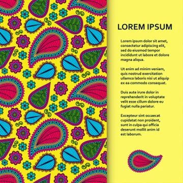 Flat poster or banner template with beautiful ornamental paisley Stock Illustration