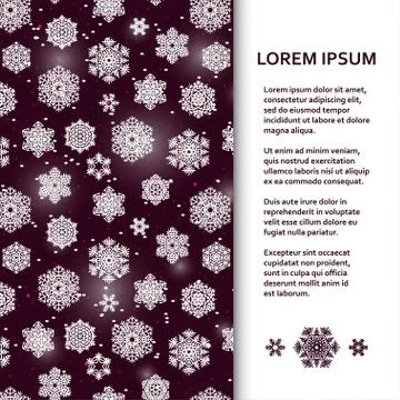 Flat poster or banner template with hand drawn snowflakes Stock Illustration