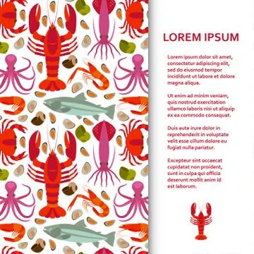 Flat poster or banner template with seafood Stock Illustration