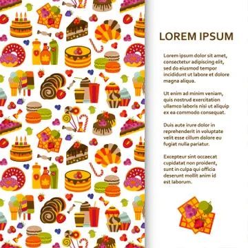 Flat poster or banner template with sweets Stock Illustration