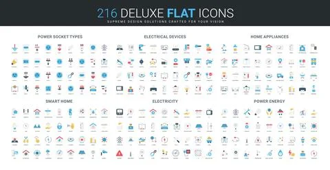 Flat Power Socket Smart Home Electricity Icons Stock-Illustration