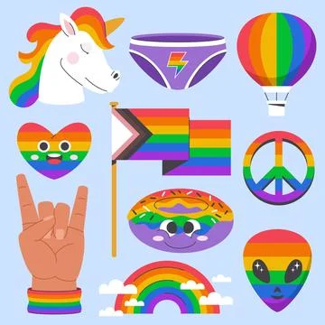 Flat pride month elements collection 스톡 일러스트