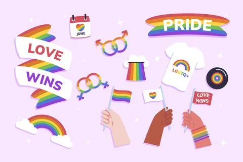 Flat pride month elements collection Stock Illustration