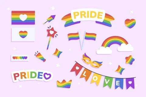 Flat pride month elements collection 스톡 일러스트