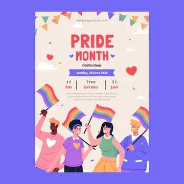 Flat pride month flyer template Stock Illustration