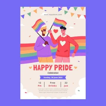 Flat pride month flyer template Stock Illustration