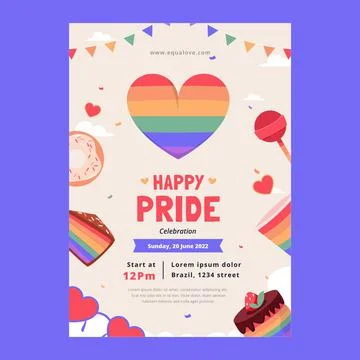 Flat pride month flyer template Stock Illustration