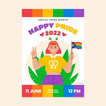 Flat pride month flyer template Stock Illustration