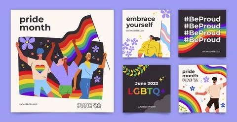 Flat pride month instagram posts collection Stock Illustration