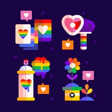 Flat pride month lgbt elements collection 스톡 일러스트