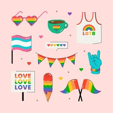 Flat pride month lgbt elements collection 스톡 일러스트