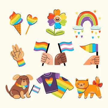 Flat pride month lgbt elements collection 스톡 일러스트