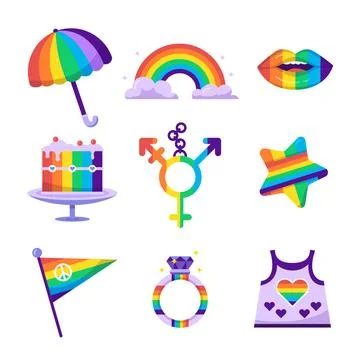 Flat pride month lgbt elements collection 스톡 일러스트
