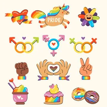 Flat pride month lgbt elements collection Illustrazione stock