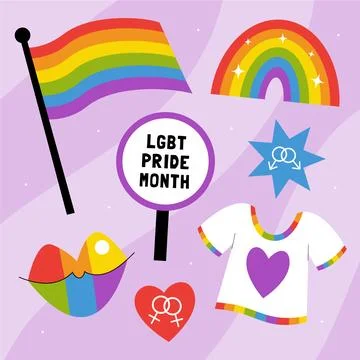 Flat pride month lgbt elements collection Stock Illustration