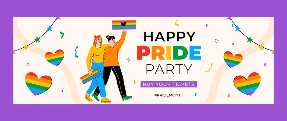 Flat pride month twitter header Stock Illustration